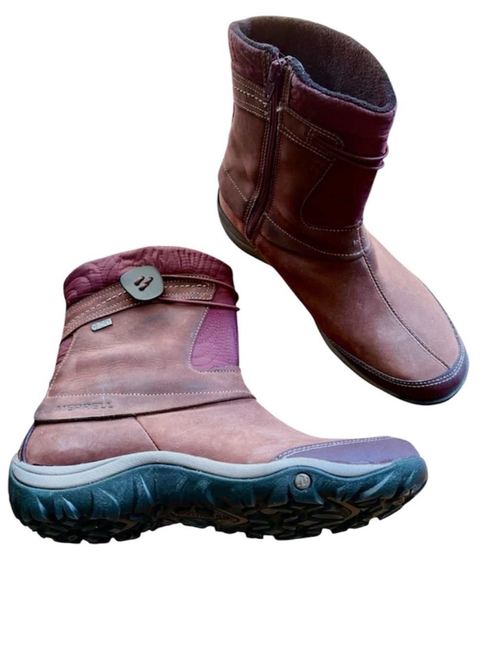 Merrell winter boots lined calf high pull on side zip burgundy 9 cabincore cozy